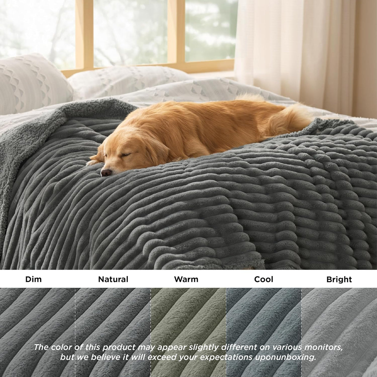 ComfyFleece™ Waterproof Dog Blankets for Large Dogs,50x60 Cream | Soft Plush Couch Cover,Washable Corduroy Fleece for Furniture Protector,Cozy Calming Reversible Pet Blanket for Senior Dogs