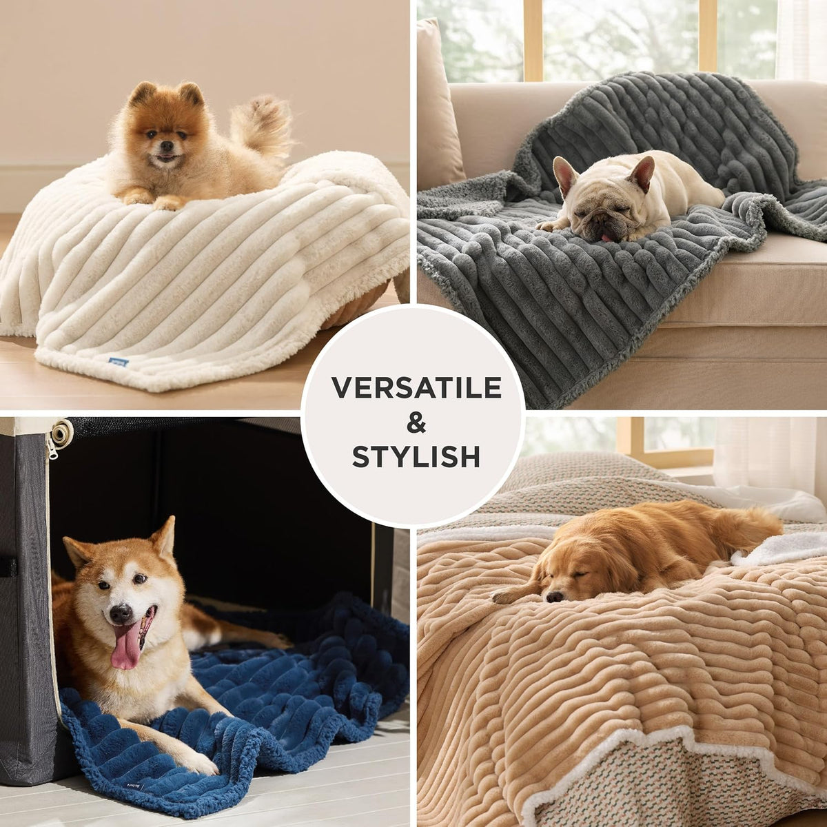 ComfyFleece™ Waterproof Dog Blankets for Large Dogs,50x60 Cream | Soft Plush Couch Cover,Washable Corduroy Fleece for Furniture Protector,Cozy Calming Reversible Pet Blanket for Senior Dogs