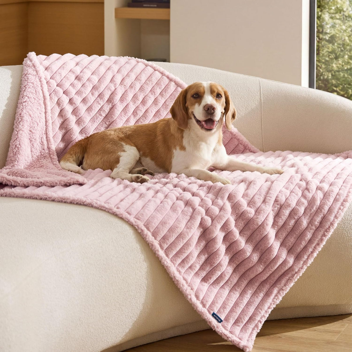 ComfyFleece™ Waterproof Dog Blankets for Large Dogs,50x60 Cream | Soft Plush Couch Cover,Washable Corduroy Fleece for Furniture Protector,Cozy Calming Reversible Pet Blanket for Senior Dogs