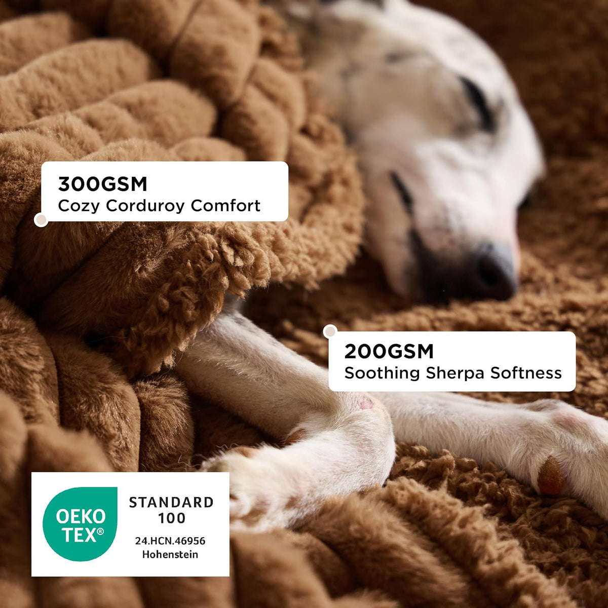 ComfyFleece™ Waterproof Dog Blankets for Large Dogs,50x60 Cream | Soft Plush Couch Cover,Washable Corduroy Fleece for Furniture Protector,Cozy Calming Reversible Pet Blanket for Senior Dogs