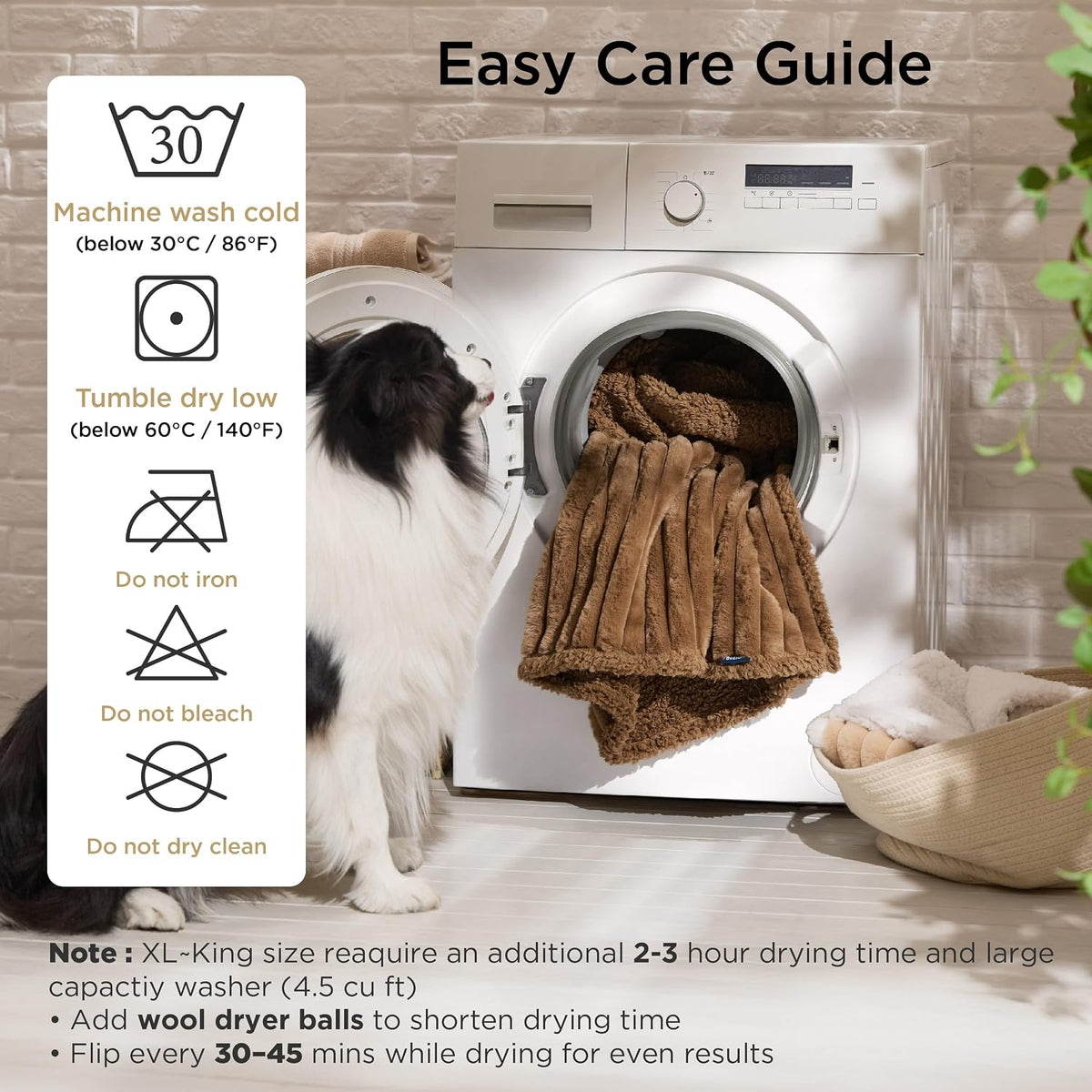 ComfyFleece™ Waterproof Dog Blankets for Large Dogs,50x60 Cream | Soft Plush Couch Cover,Washable Corduroy Fleece for Furniture Protector,Cozy Calming Reversible Pet Blanket for Senior Dogs