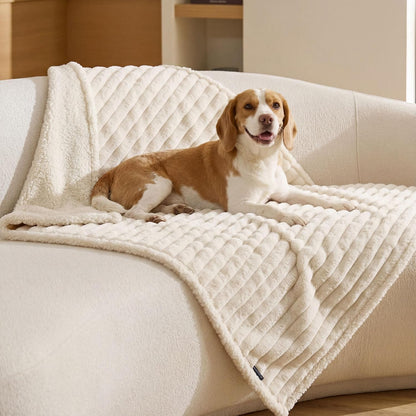 ComfyFleece™ Waterproof Dog Blankets for Large Dogs,50x60 Cream | Soft Plush Couch Cover,Washable Corduroy Fleece for Furniture Protector,Cozy Calming Reversible Pet Blanket for Senior Dogs
