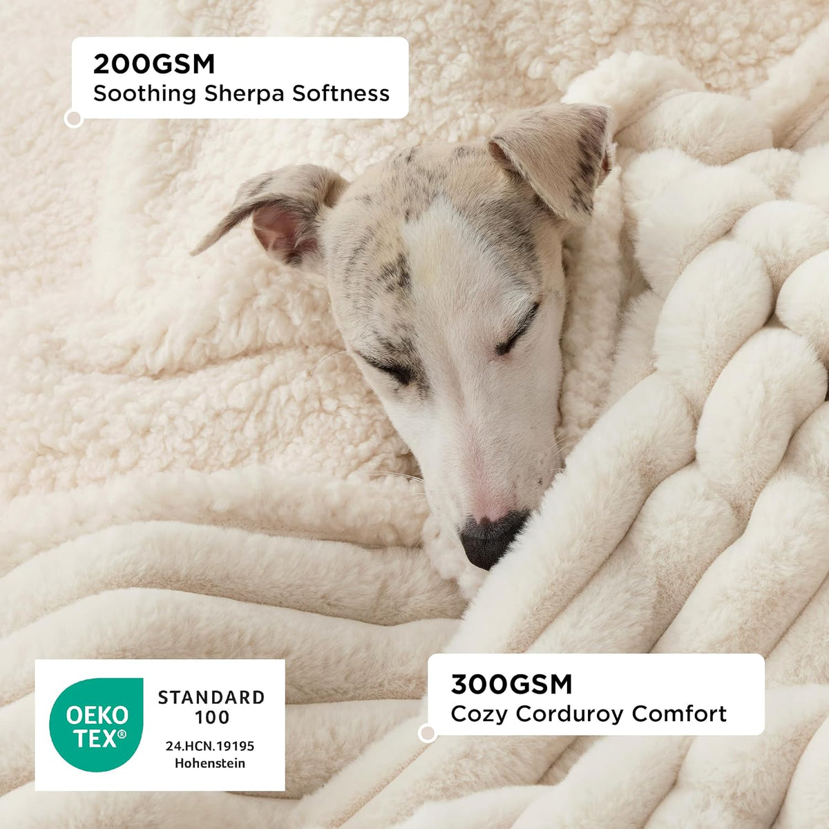ComfyFleece™ Waterproof Dog Blankets for Large Dogs,50x60 Cream | Soft Plush Couch Cover,Washable Corduroy Fleece for Furniture Protector,Cozy Calming Reversible Pet Blanket for Senior Dogs