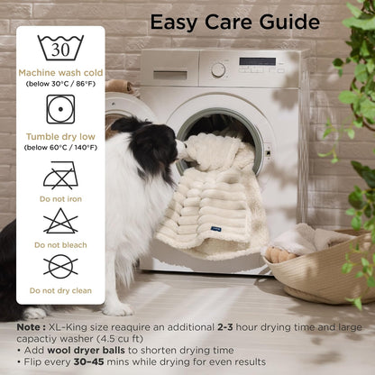 ComfyFleece™ Waterproof Dog Blankets for Large Dogs,50x60 Cream | Soft Plush Couch Cover,Washable Corduroy Fleece for Furniture Protector,Cozy Calming Reversible Pet Blanket for Senior Dogs