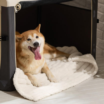 ComfyFleece™ Waterproof Dog Blankets for Large Dogs,50x60 Cream | Soft Plush Couch Cover,Washable Corduroy Fleece for Furniture Protector,Cozy Calming Reversible Pet Blanket for Senior Dogs