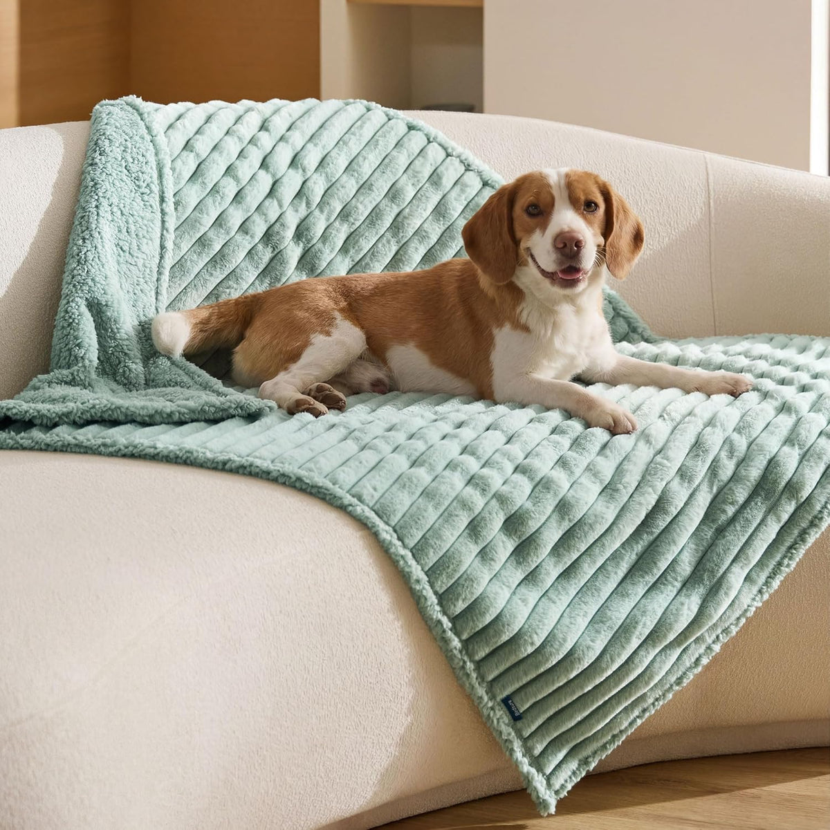 ComfyFleece™ Waterproof Dog Blankets for Large Dogs,50x60 Cream | Soft Plush Couch Cover,Washable Corduroy Fleece for Furniture Protector,Cozy Calming Reversible Pet Blanket for Senior Dogs