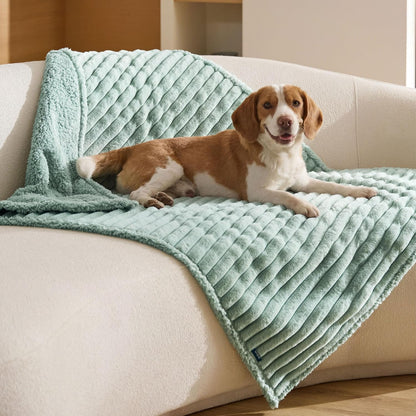 ComfyFleece™ Waterproof Dog Blankets for Large Dogs,50x60 Cream | Soft Plush Couch Cover,Washable Corduroy Fleece for Furniture Protector,Cozy Calming Reversible Pet Blanket for Senior Dogs