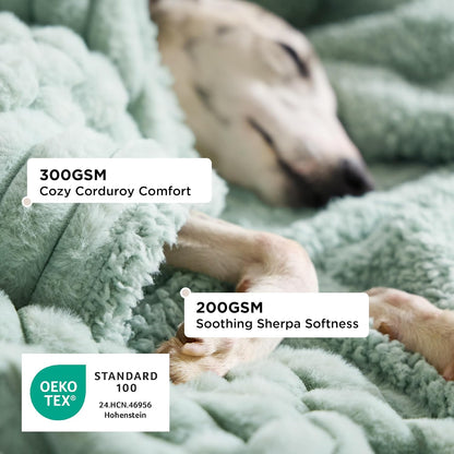 ComfyFleece™ Waterproof Dog Blankets for Large Dogs,50x60 Cream | Soft Plush Couch Cover,Washable Corduroy Fleece for Furniture Protector,Cozy Calming Reversible Pet Blanket for Senior Dogs