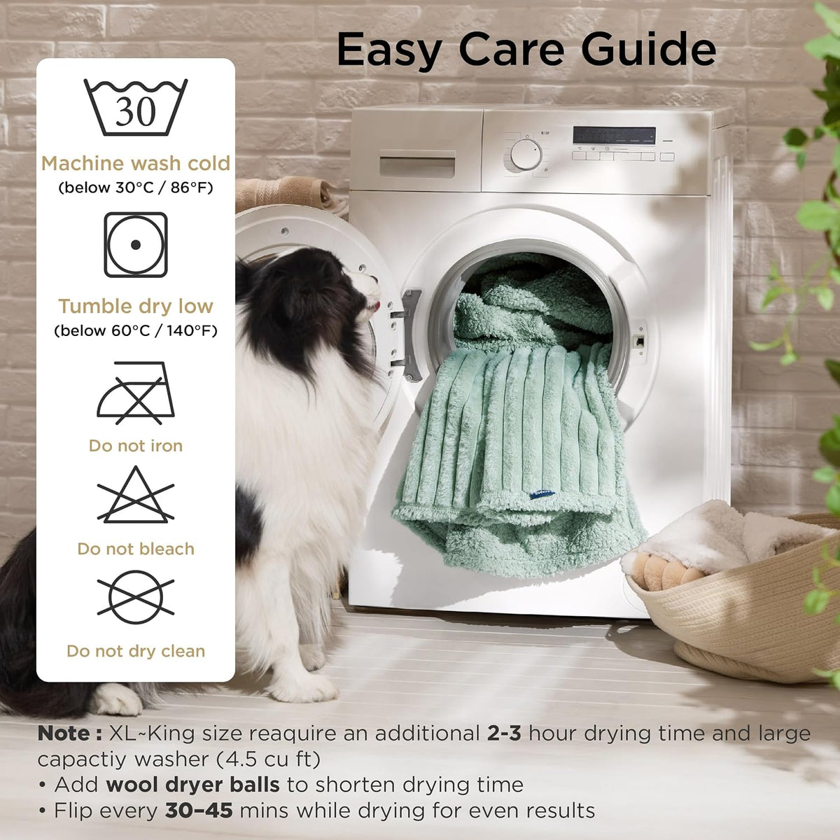 ComfyFleece™ Waterproof Dog Blankets for Large Dogs,50x60 Cream | Soft Plush Couch Cover,Washable Corduroy Fleece for Furniture Protector,Cozy Calming Reversible Pet Blanket for Senior Dogs