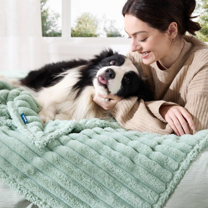 ComfyFleece™ Waterproof Dog Blankets for Large Dogs,50x60 Cream | Soft Plush Couch Cover,Washable Corduroy Fleece for Furniture Protector,Cozy Calming Reversible Pet Blanket for Senior Dogs