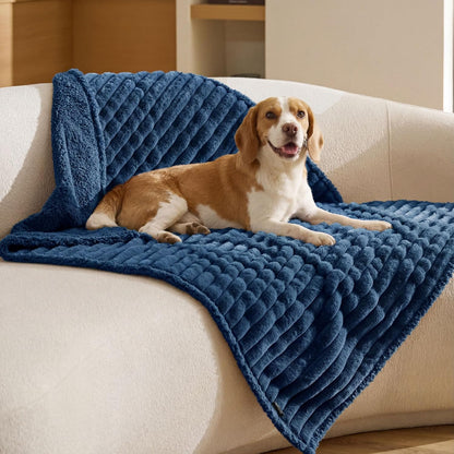 ComfyFleece™ Waterproof Dog Blankets for Large Dogs,50x60 Cream | Soft Plush Couch Cover,Washable Corduroy Fleece for Furniture Protector,Cozy Calming Reversible Pet Blanket for Senior Dogs