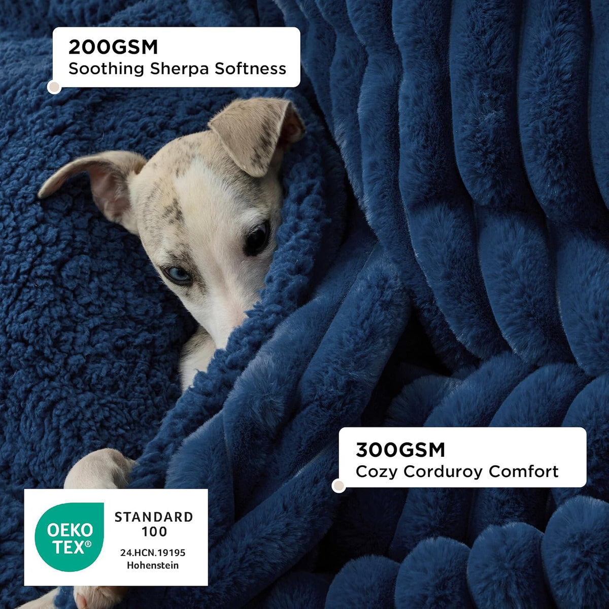 ComfyFleece™ Waterproof Dog Blankets for Large Dogs,50x60 Cream | Soft Plush Couch Cover,Washable Corduroy Fleece for Furniture Protector,Cozy Calming Reversible Pet Blanket for Senior Dogs