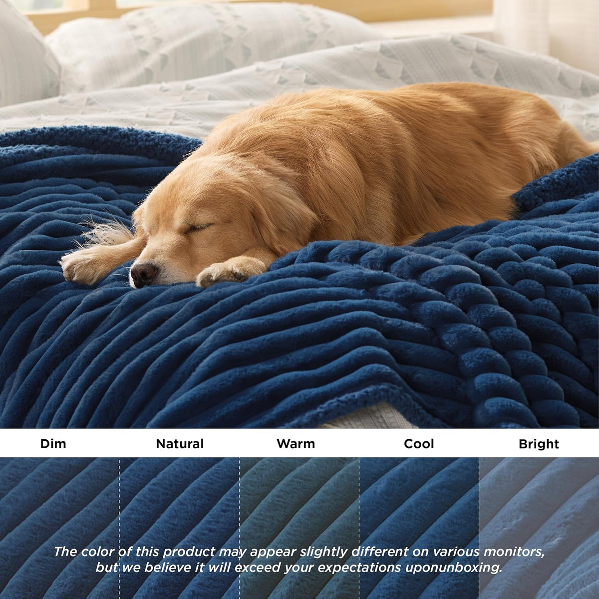 ComfyFleece™ Waterproof Dog Blankets for Large Dogs,50x60 Cream | Soft Plush Couch Cover,Washable Corduroy Fleece for Furniture Protector,Cozy Calming Reversible Pet Blanket for Senior Dogs