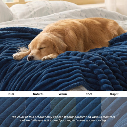 ComfyFleece™ Waterproof Dog Blankets for Large Dogs,50x60 Cream | Soft Plush Couch Cover,Washable Corduroy Fleece for Furniture Protector,Cozy Calming Reversible Pet Blanket for Senior Dogs