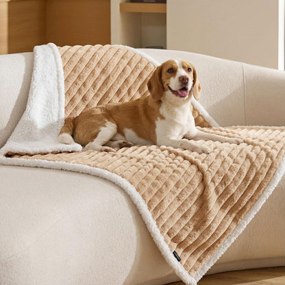 ComfyFleece™ Waterproof Dog Blankets for Large Dogs,50x60 Cream | Soft Plush Couch Cover,Washable Corduroy Fleece for Furniture Protector,Cozy Calming Reversible Pet Blanket for Senior Dogs