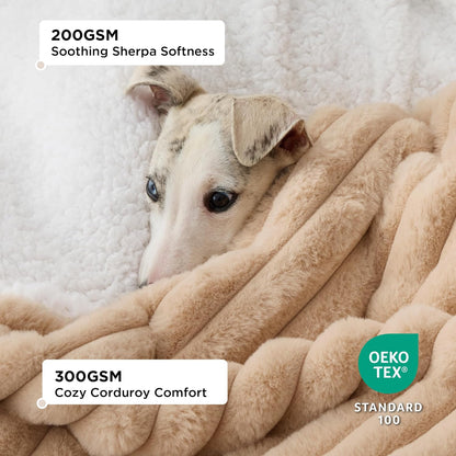 ComfyFleece™ Waterproof Dog Blankets for Large Dogs,50x60 Cream | Soft Plush Couch Cover,Washable Corduroy Fleece for Furniture Protector,Cozy Calming Reversible Pet Blanket for Senior Dogs