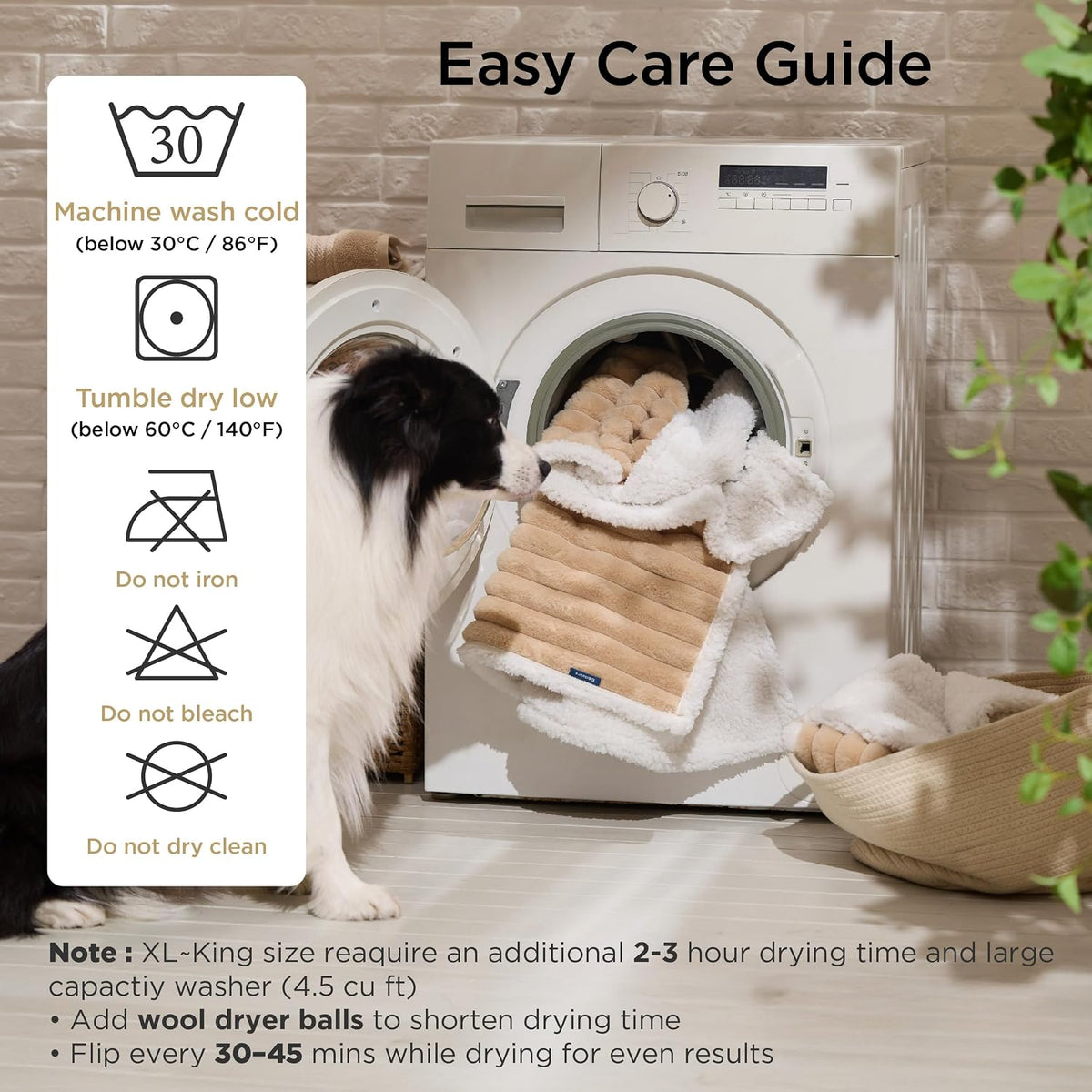 ComfyFleece™ Waterproof Dog Blankets for Large Dogs,50x60 Cream | Soft Plush Couch Cover,Washable Corduroy Fleece for Furniture Protector,Cozy Calming Reversible Pet Blanket for Senior Dogs