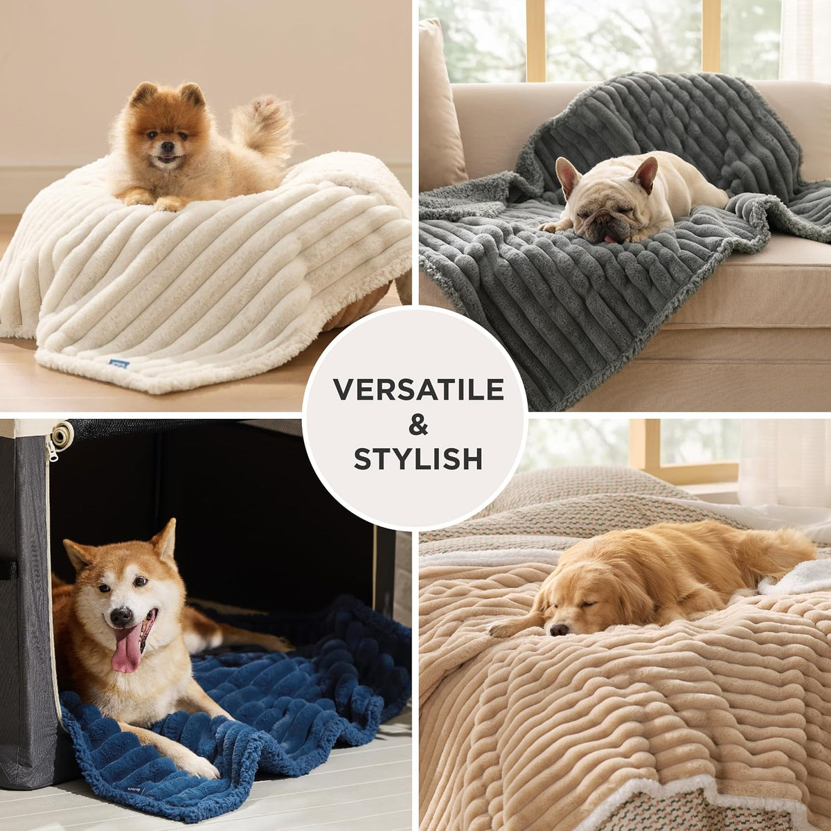 ComfyFleece™ Waterproof Dog Blankets for Large Dogs,50x60 Cream | Soft Plush Couch Cover,Washable Corduroy Fleece for Furniture Protector,Cozy Calming Reversible Pet Blanket for Senior Dogs
