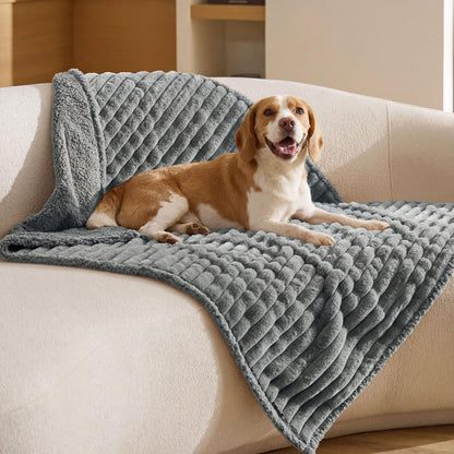 ComfyFleece™ Waterproof Dog Blankets for Large Dogs,50x60 Cream | Soft Plush Couch Cover,Washable Corduroy Fleece for Furniture Protector,Cozy Calming Reversible Pet Blanket for Senior Dogs