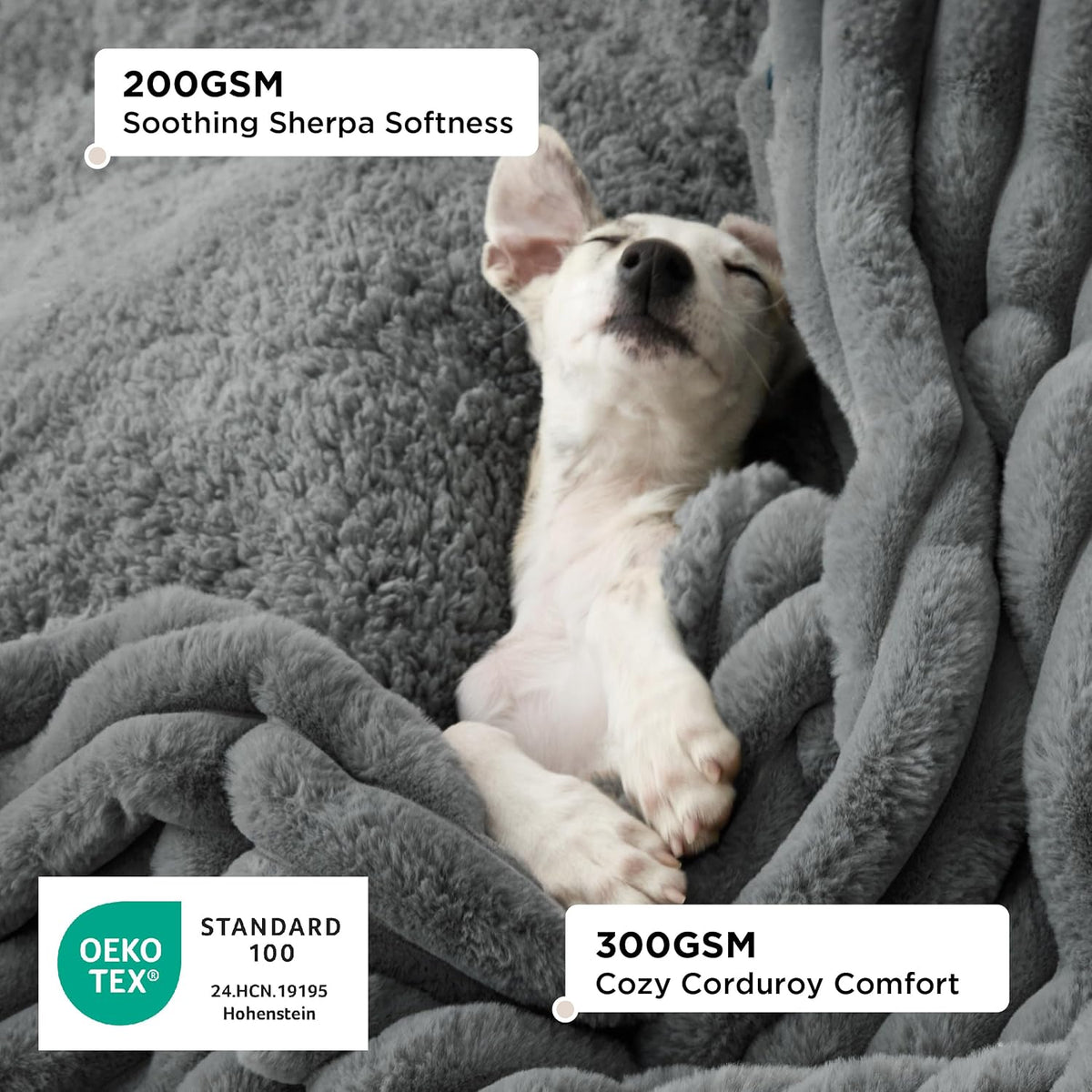 ComfyFleece™ Waterproof Dog Blankets for Large Dogs,50x60 Cream | Soft Plush Couch Cover,Washable Corduroy Fleece for Furniture Protector,Cozy Calming Reversible Pet Blanket for Senior Dogs