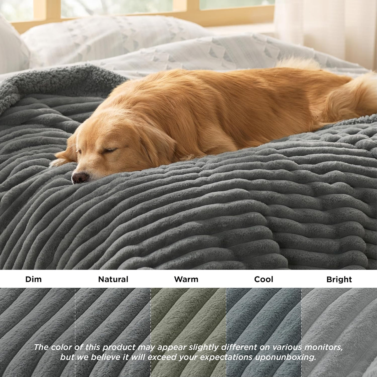ComfyFleece™ Waterproof Dog Blankets for Large Dogs,50x60 Cream | Soft Plush Couch Cover,Washable Corduroy Fleece for Furniture Protector,Cozy Calming Reversible Pet Blanket for Senior Dogs