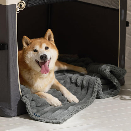 ComfyFleece™ Waterproof Dog Blankets for Large Dogs,50x60 Cream | Soft Plush Couch Cover,Washable Corduroy Fleece for Furniture Protector,Cozy Calming Reversible Pet Blanket for Senior Dogs