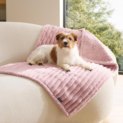ComfyFleece™ Waterproof Dog Blankets for Large Dogs,50x60 Cream | Soft Plush Couch Cover,Washable Corduroy Fleece for Furniture Protector,Cozy Calming Reversible Pet Blanket for Senior Dogs