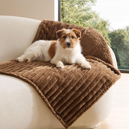 ComfyFleece™ Waterproof Dog Blankets for Large Dogs,50x60 Cream | Soft Plush Couch Cover,Washable Corduroy Fleece for Furniture Protector,Cozy Calming Reversible Pet Blanket for Senior Dogs