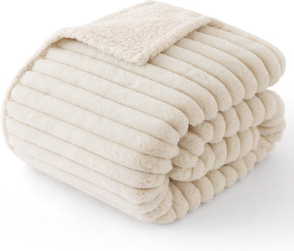 ComfyFleece™ Waterproof Dog Blankets for Large Dogs,50x60 Cream | Soft Plush Couch Cover,Washable Corduroy Fleece for Furniture Protector,Cozy Calming Reversible Pet Blanket for Senior Dogs