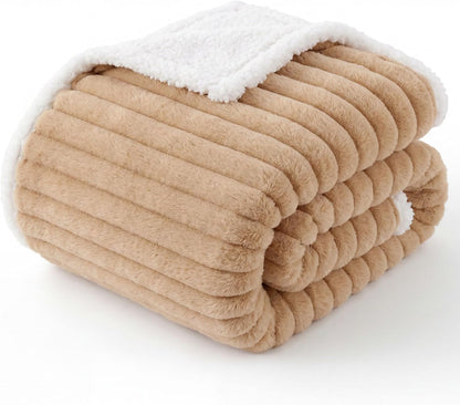 ComfyFleece™ Waterproof Dog Blankets for Large Dogs,50x60 Cream | Soft Plush Couch Cover,Washable Corduroy Fleece for Furniture Protector,Cozy Calming Reversible Pet Blanket for Senior Dogs