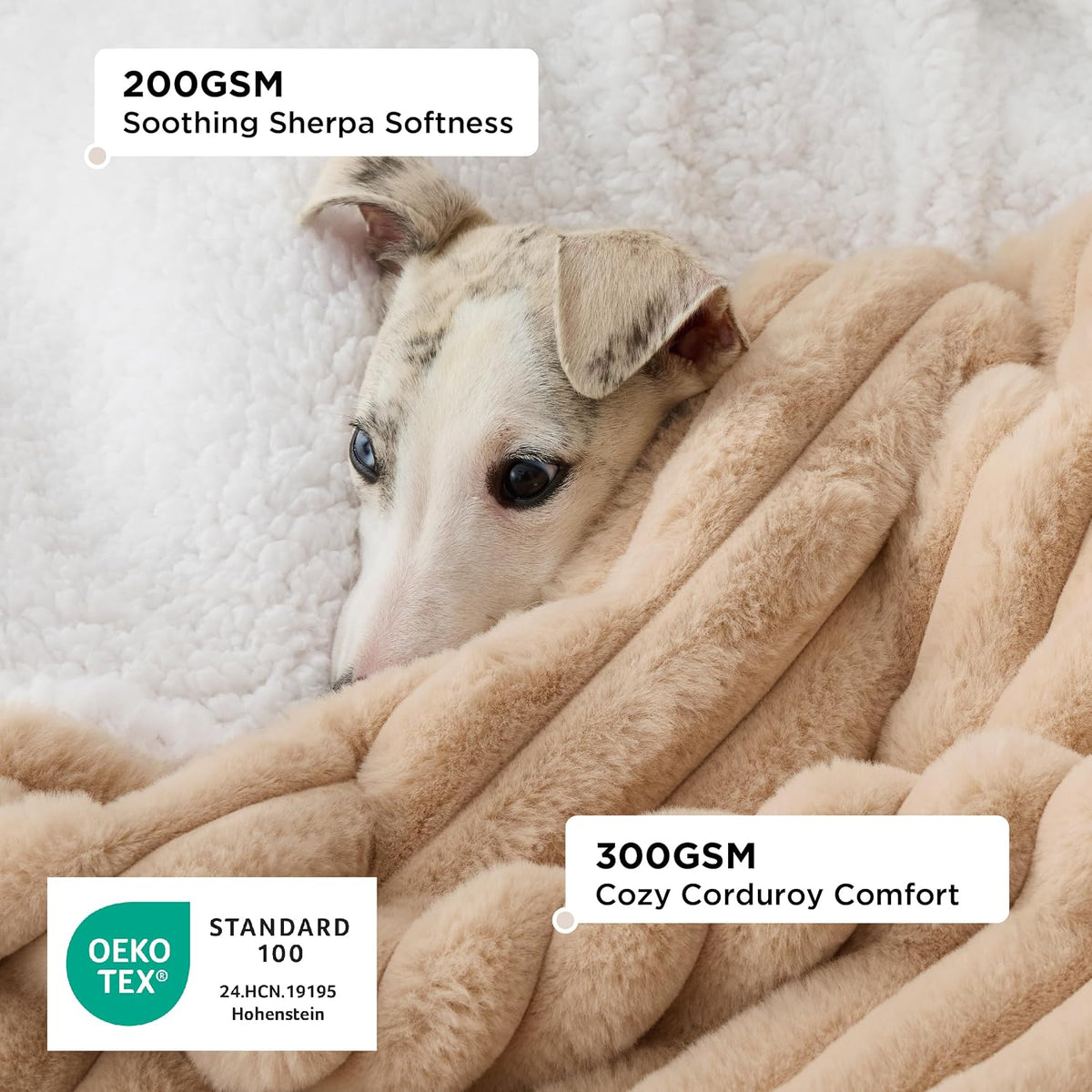ComfyFleece™ Waterproof Dog Blankets for Large Dogs,50x60 Cream | Soft Plush Couch Cover,Washable Corduroy Fleece for Furniture Protector,Cozy Calming Reversible Pet Blanket for Senior Dogs