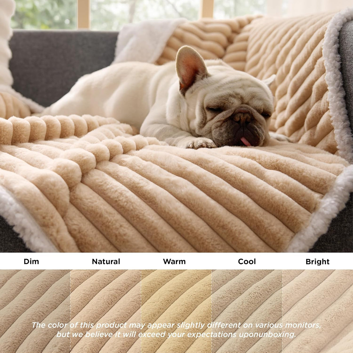 ComfyFleece™ Waterproof Dog Blankets for Large Dogs,50x60 Cream | Soft Plush Couch Cover,Washable Corduroy Fleece for Furniture Protector,Cozy Calming Reversible Pet Blanket for Senior Dogs