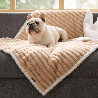 ComfyFleece™ Waterproof Dog Blankets for Large Dogs,50x60 Cream | Soft Plush Couch Cover,Washable Corduroy Fleece for Furniture Protector,Cozy Calming Reversible Pet Blanket for Senior Dogs