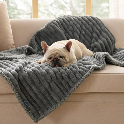ComfyFleece™ Waterproof Dog Blankets for Large Dogs,50x60 Cream | Soft Plush Couch Cover,Washable Corduroy Fleece for Furniture Protector,Cozy Calming Reversible Pet Blanket for Senior Dogs