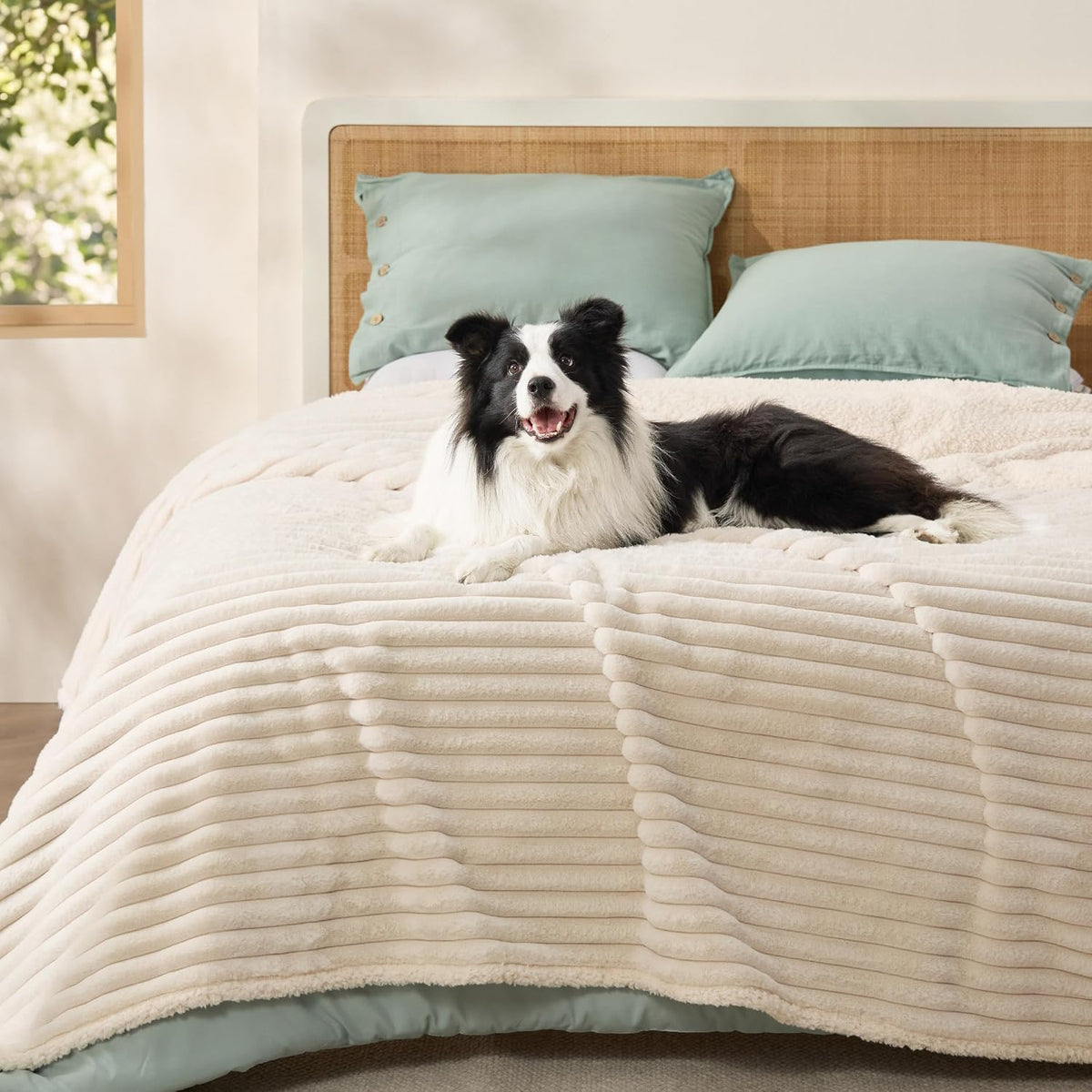 ComfyFleece™ Waterproof Dog Blankets for Large Dogs,50x60 Cream | Soft Plush Couch Cover,Washable Corduroy Fleece for Furniture Protector,Cozy Calming Reversible Pet Blanket for Senior Dogs