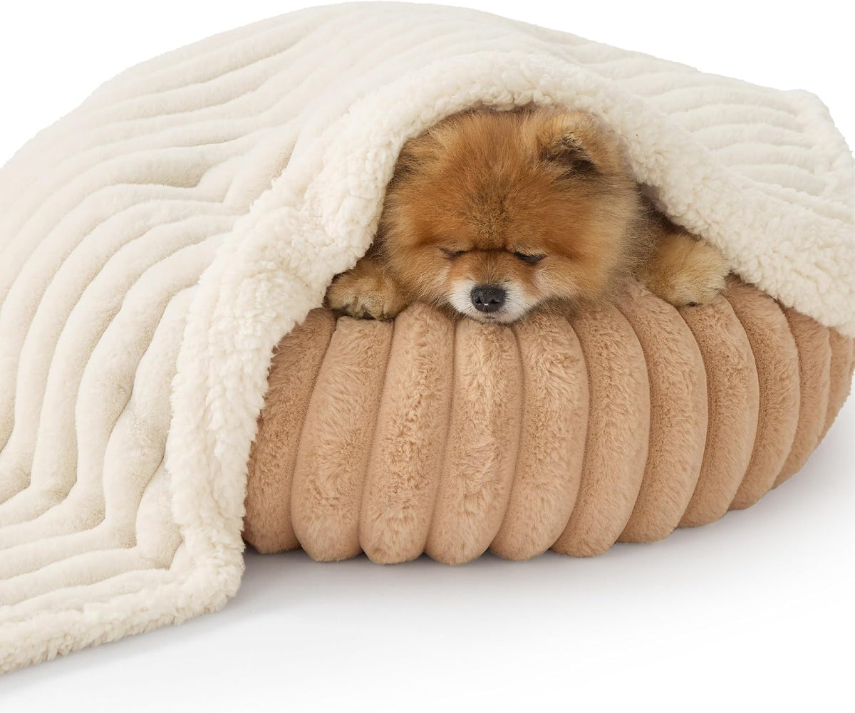 ComfyFleece™ Waterproof Dog Blankets for Large Dogs,50x60 Cream | Soft Plush Couch Cover,Washable Corduroy Fleece for Furniture Protector,Cozy Calming Reversible Pet Blanket for Senior Dogs