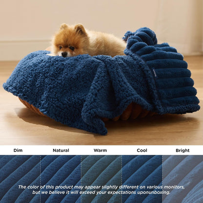 ComfyFleece™ Waterproof Dog Blankets for Large Dogs,50x60 Cream | Soft Plush Couch Cover,Washable Corduroy Fleece for Furniture Protector,Cozy Calming Reversible Pet Blanket for Senior Dogs