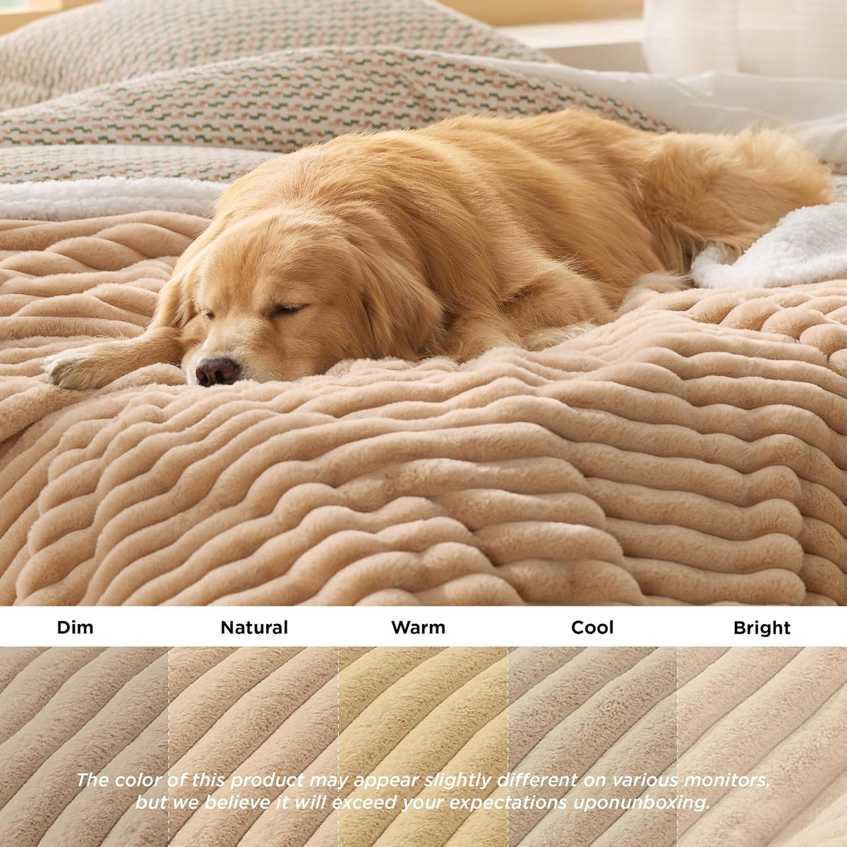 ComfyFleece™ Waterproof Dog Blankets for Large Dogs,50x60 Cream | Soft Plush Couch Cover,Washable Corduroy Fleece for Furniture Protector,Cozy Calming Reversible Pet Blanket for Senior Dogs