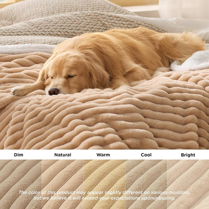 ComfyFleece™ Waterproof Dog Blankets for Large Dogs,50x60 Cream | Soft Plush Couch Cover,Washable Corduroy Fleece for Furniture Protector,Cozy Calming Reversible Pet Blanket for Senior Dogs