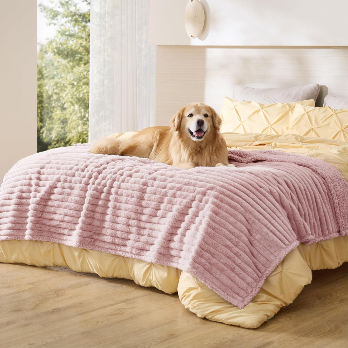 ComfyFleece™ Waterproof Dog Blankets for Large Dogs,50x60 Cream | Soft Plush Couch Cover,Washable Corduroy Fleece for Furniture Protector,Cozy Calming Reversible Pet Blanket for Senior Dogs