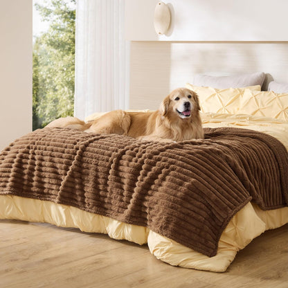 ComfyFleece™ Waterproof Dog Blankets for Large Dogs,50x60 Cream | Soft Plush Couch Cover,Washable Corduroy Fleece for Furniture Protector,Cozy Calming Reversible Pet Blanket for Senior Dogs