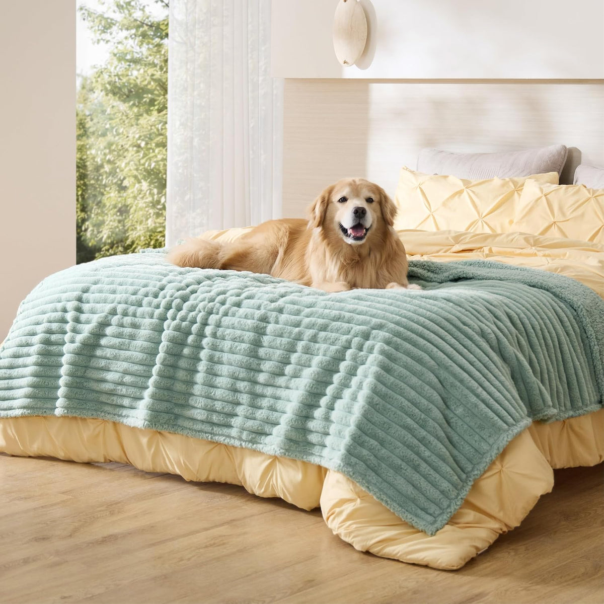 ComfyFleece™ Waterproof Dog Blankets for Large Dogs,50x60 Cream | Soft Plush Couch Cover,Washable Corduroy Fleece for Furniture Protector,Cozy Calming Reversible Pet Blanket for Senior Dogs