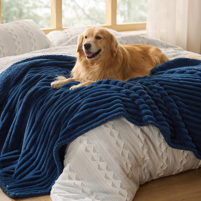 ComfyFleece™ Waterproof Dog Blankets for Large Dogs,50x60 Cream | Soft Plush Couch Cover,Washable Corduroy Fleece for Furniture Protector,Cozy Calming Reversible Pet Blanket for Senior Dogs
