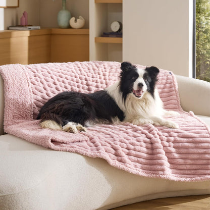 ComfyFleece™ Waterproof Dog Blankets for Large Dogs,50x60 Cream | Soft Plush Couch Cover,Washable Corduroy Fleece for Furniture Protector,Cozy Calming Reversible Pet Blanket for Senior Dogs