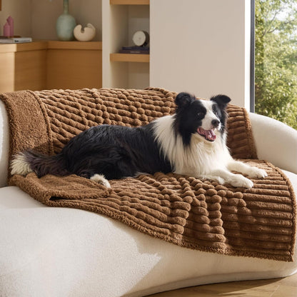 ComfyFleece™ Waterproof Dog Blankets for Large Dogs,50x60 Cream | Soft Plush Couch Cover,Washable Corduroy Fleece for Furniture Protector,Cozy Calming Reversible Pet Blanket for Senior Dogs