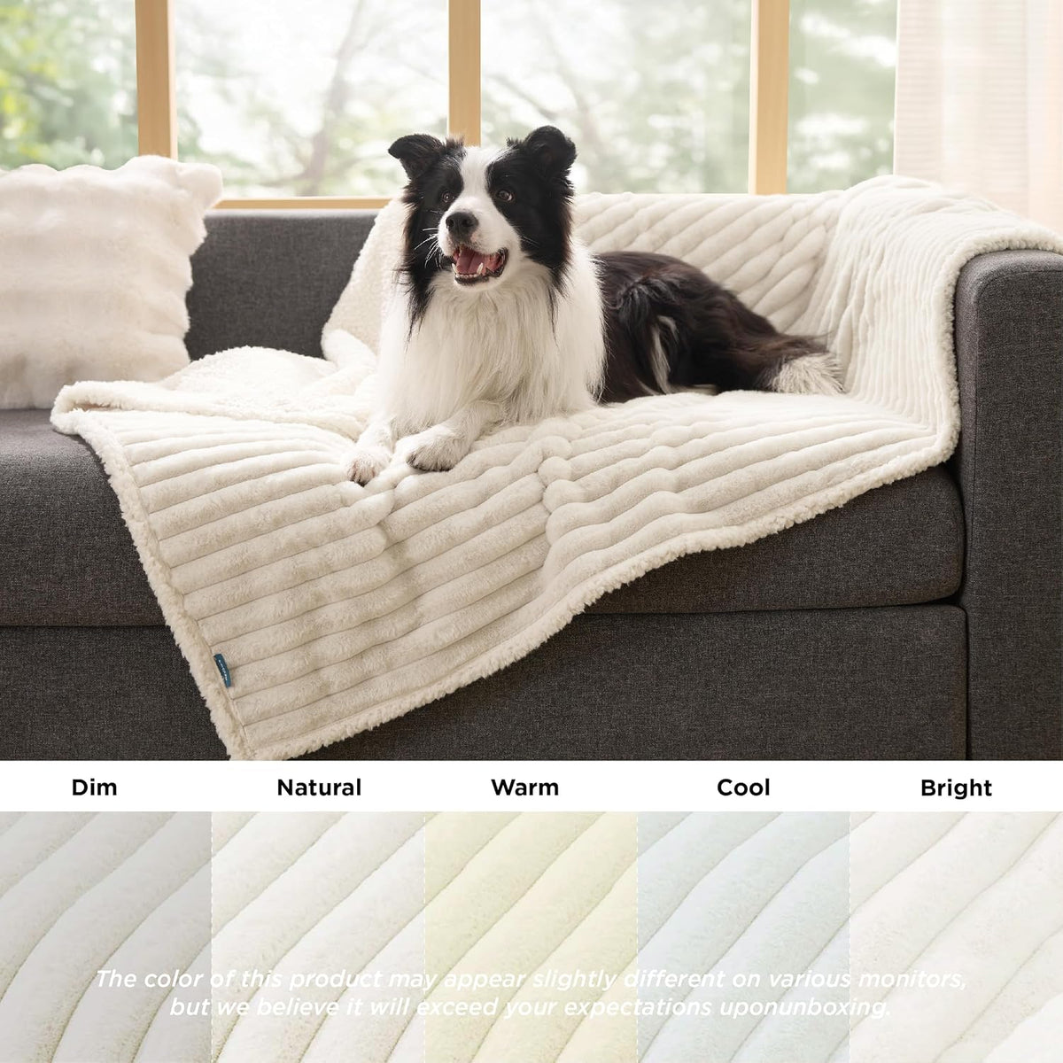 ComfyFleece™ Waterproof Dog Blankets for Large Dogs,50x60 Cream | Soft Plush Couch Cover,Washable Corduroy Fleece for Furniture Protector,Cozy Calming Reversible Pet Blanket for Senior Dogs