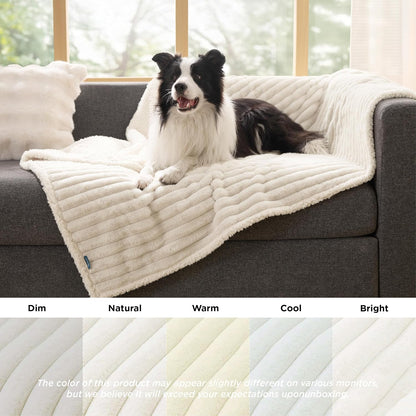ComfyFleece™ Waterproof Dog Blankets for Large Dogs,50x60 Cream | Soft Plush Couch Cover,Washable Corduroy Fleece for Furniture Protector,Cozy Calming Reversible Pet Blanket for Senior Dogs