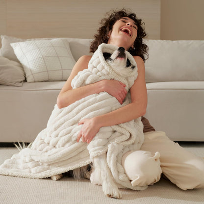 ComfyFleece™ Waterproof Dog Blankets for Large Dogs,50x60 Cream | Soft Plush Couch Cover,Washable Corduroy Fleece for Furniture Protector,Cozy Calming Reversible Pet Blanket for Senior Dogs