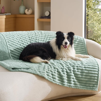 ComfyFleece™ Waterproof Dog Blankets for Large Dogs,50x60 Cream | Soft Plush Couch Cover,Washable Corduroy Fleece for Furniture Protector,Cozy Calming Reversible Pet Blanket for Senior Dogs