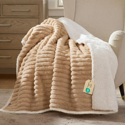 ComfyFleece™ Waterproof Dog Blankets for Large Dogs,50x60 Cream | Soft Plush Couch Cover,Washable Corduroy Fleece for Furniture Protector,Cozy Calming Reversible Pet Blanket for Senior Dogs